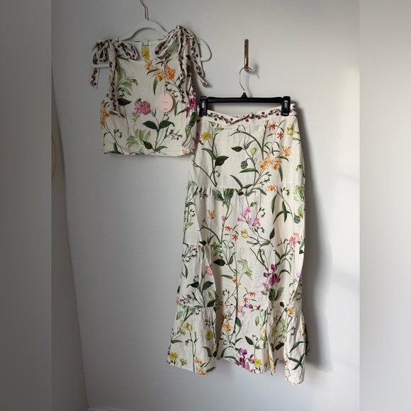 Camila Coelho Dresses & Skirts - Viral Camila Coelho Cream linen blend Floral Top & maxi Skirt two piece Set